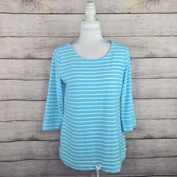 Talbots Stripe Soft Terry Cloth Drawstring Hem Top Cover Up Medium Petite NWT - Picture 1 of 8